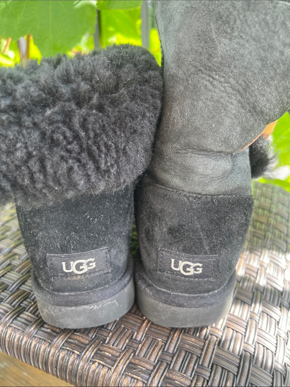 UGG Black Kelly Suede Shearling Boots with Tan Toggle - Picture 11 of 17